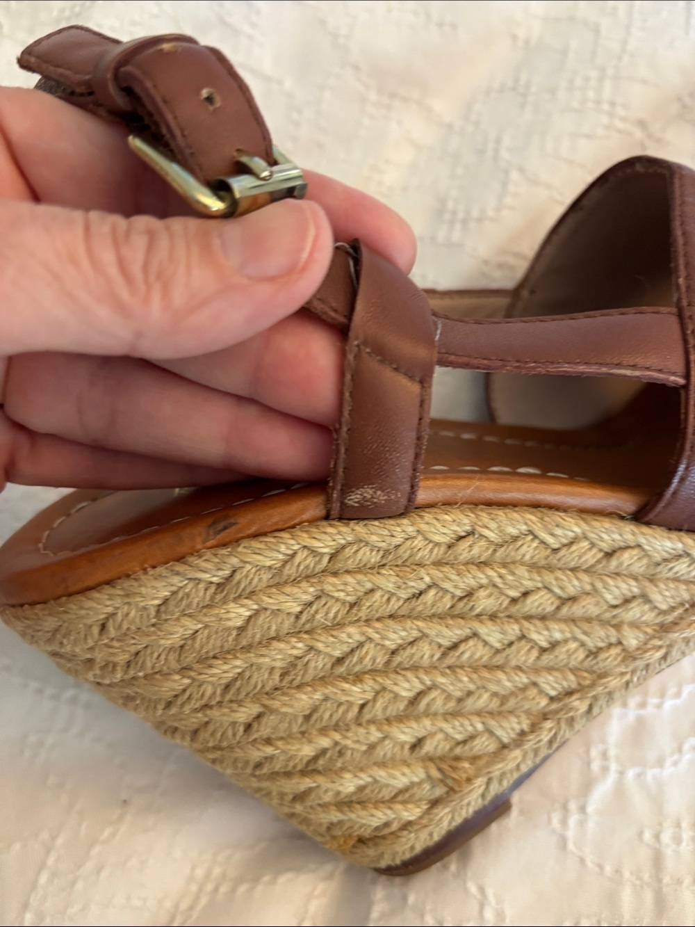 Kate Spade Brown Leather Espadrille Wedges - Size 8M - Picture 13 of 16
